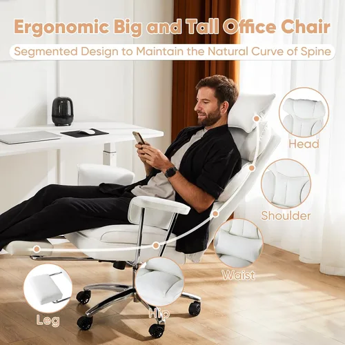 Miniatura 4 de Silla de oficina ejecutiva Sweetcrispy para casa y oficina - Ergonómica, grande, alta, con respaldo alto con reposapiés y soporte lumbar, Blanco