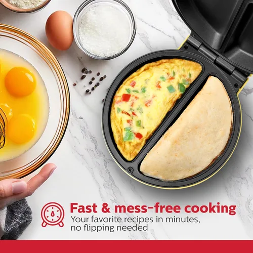 Miniatura 2 de Holstein Housewares - Máquina para hacer tortillas y frittatas de acero inoxidable de 2 secciones, revestimiento antiadherente, fácil de limpiar
