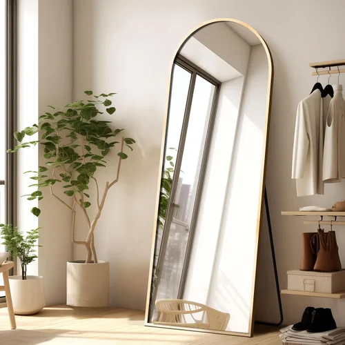 Miniatura 10 de GlasFlength Espejo de longitud completa de 56 x 18 pulgadas con soporte, marco de aleación de aluminio arqueado, de pie, versátil para colgar o Negro