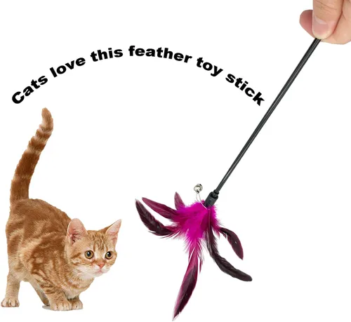 Miniatura 4 de Juguete de varita para gatos, 6 piezas interactivas para gatos, varita de plumas para gatos de interior (A)