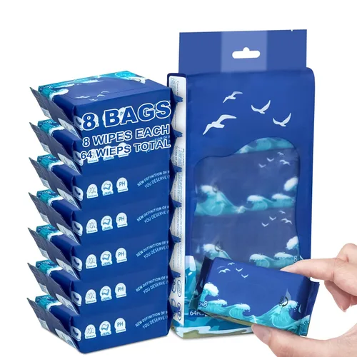 64 mini toallitas pequeñas de tamaño húmedo para viajes, toallitas de mano tamaño de viaje para adultos, niños y bebés, sin perfume, sin alcohol,