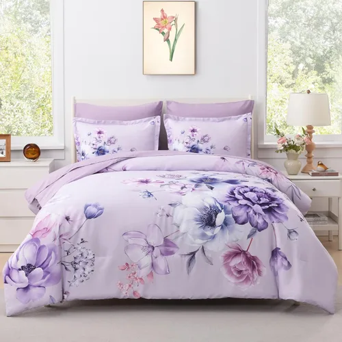 Miniatura 12 de Juego de edredón para cama Queen, juego de cama de 7 piezas en una bolsa, de microfibra suave, patrón floral de hojas negras sobre blanco