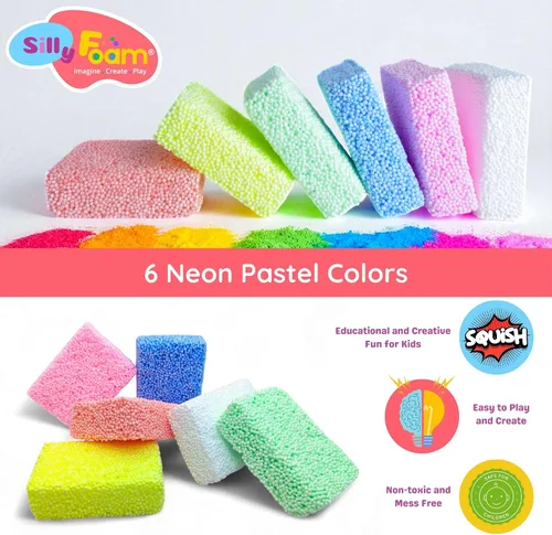 Miniatura 3 de Espuma Tonta, Cuentas de Espuma de Modelado Creativo, Paquete de 2 de 6 Primarios + 6 Bloques Pastel Neón, Sin Slime Sin Desorden, Perfecto