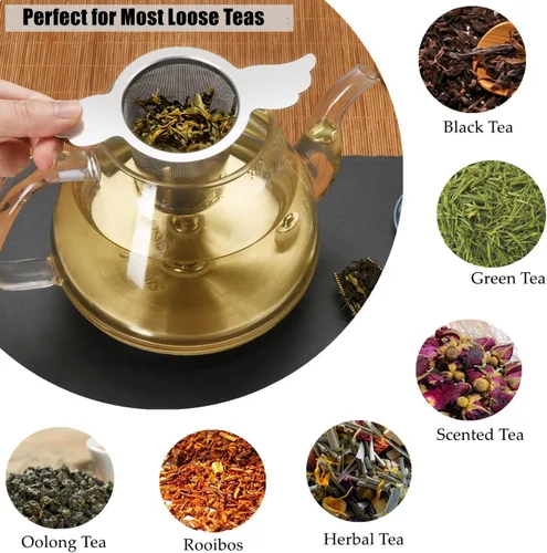 Miniatura 6 de 3 unidades de malla extra fina infusor de té con tapa/bandeja de goteo para té rooibos de hojas sueltas, filtro de té y café de acero inoxidable 304