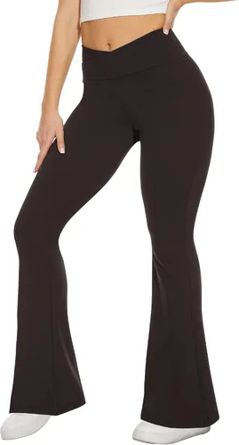 Miniatura 41 de TNNZEET Leggings acampanados negros para mujer, pantalones de yoga cruzados con bolsillos, corte de bota, leggings acampanados