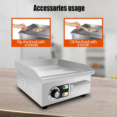 Miniatura 6 de Plancha eléctrica comercial de 14 pulgadas, plancha eléctrica de encimera plana, parrilla eléctrica superior plana de 110 V 1500 W, parrilla