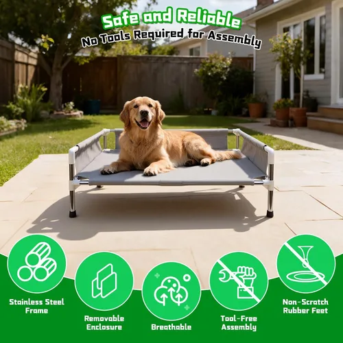 Miniatura 3 de Makerfire Cama elevada para perro, sofá cama elevada para perros medianos, cuna refrescante desmontable para interiores y exteriores, con patas