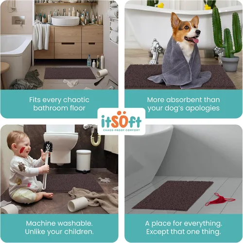 Miniatura 6 de Alfombras de baño de chenilla, alfombrillas de baño de felpa absorbente de secado rápido, suaves y lavables a máquina, alfombra antideslizante