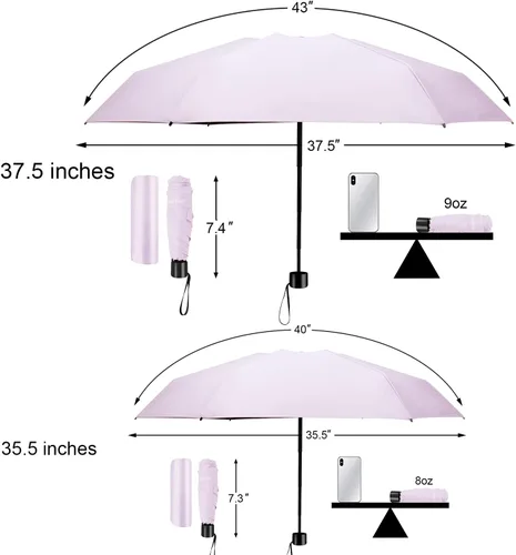 Miniatura 3 de TradMall Paquete de 2 mini paraguas de viaje pequeño, ligero y compacto con protección UV para sol y lluvia