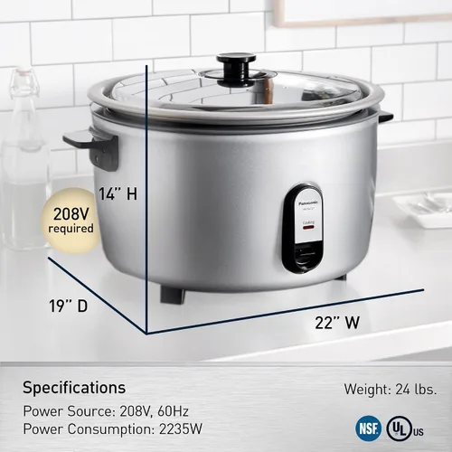 Miniatura 5 de Panasonic Arrocera eléctrica comercial, 208 V, capacidad extra grande, 80 tazas (cocida), 40 tazas (sin cocinar) con operación de un solo toque