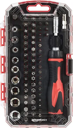 Miniatura 7 de Amazon Basics Juego de llaves de trinquete magnéticas y destornilladores de precisión electrónica, 73 unidades (paquete de 1), negro/rojo/plateado
