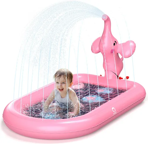 QPAU Almohadillas de salpicaduras para niños pequeños de 1 a 3 años, tapete de juguete de elefante rosa para niños, tapete de juego al aire libre