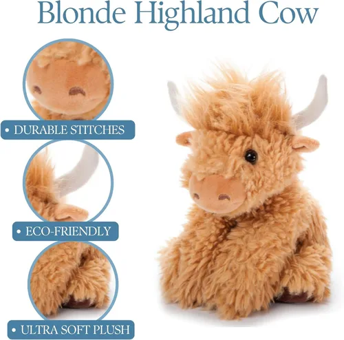 Miniatura 2 de The Petting Zoo Highland Cow Peluche de peluche, regalos para niños, animales salvajes de la vida silvestre, vaca rubia, 9 pulgadas
