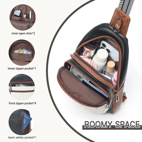 Miniatura 4 de Leresas - Bolsa de 7L para colgarse para mujeres y hombres, 4 bolsillos con cremallera, bolsas de moda estilo bandolera, riñonera, bolso de cuero