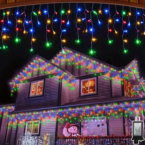 Miniatura 18 de Luces de Navidad de carámbano para exteriores, 60 pies, 612 luces LED con 136 gotas, 12 modos, regulable, temporizador y resistente al agua, 29 V