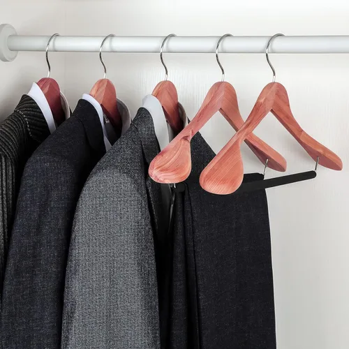 Miniatura 6 de TOPIA HANGER Perchero de madera de cedro rojo americano sin acabado, perchas de madera de lujo para trajes y chaquetas, hombro ancho con barra
