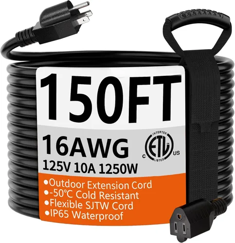 Miniatura 65 de HUANCHAIN Cable de extensión para interiores y exteriores, 50 pies, impermeable, calibre 16/3, flexible, resistente, cable de extensión para Amarillo