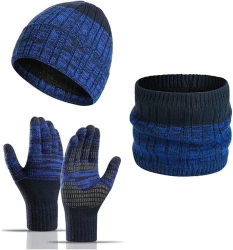 EYHLKM - Juego de 3 piezas de gorro de punto para hombre y mujer, guantes para pantalla táctil, gorro de felpa térmica gruesa (color negro, talla 1)