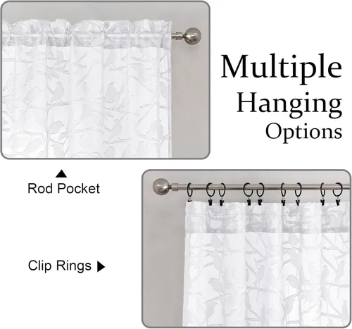 Miniatura 2 de OVZME Anji Bird Cortinas traslúcidas blancas de 45 pulgadas de largo, juego de 2 paneles para ventana pequeña, cortinas de privacidad con bolsillo