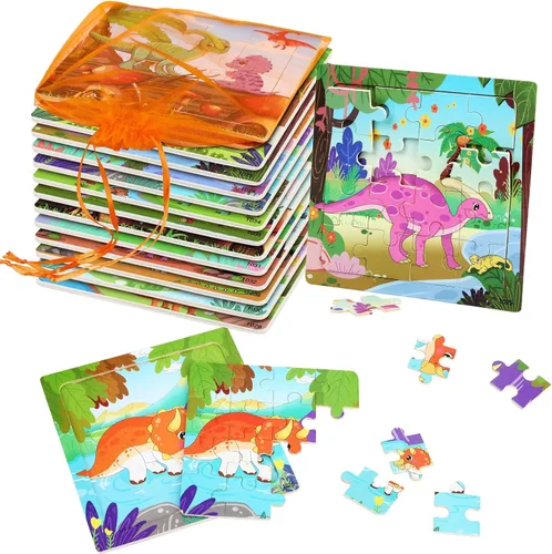 Miniatura 9 de SANNIX Paquete de 12 rompecabezas para niños pequeños, rompecabezas de animales de madera, 9 piezas con 12 bolsas organizadoras para niños de 2, 3