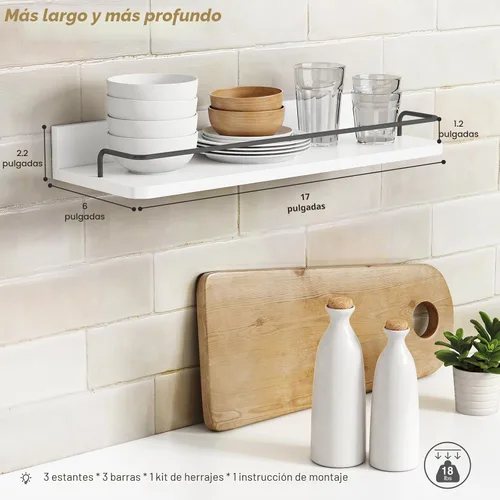 Miniatura 3 de Forbena Juego de 3 estantes flotantes blancos, estantes de baño sobre el inodoro, organizadores de baño y estantes de almacenamiento montados