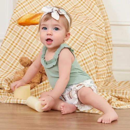 Miniatura 4 de Engofs Ropa de verano para bebé recién nacida, estilo bohemio, sin mangas, con pantalones cortos, diadema de 3 piezas