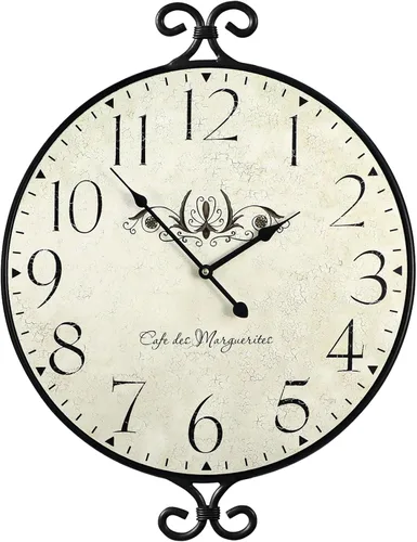 Reloj de pared estilo granja, 17 pulgadas de alto x 13.4 pulgadas de profundidad, marco de hierro forjado con acabado gris cálido, reloj de pared