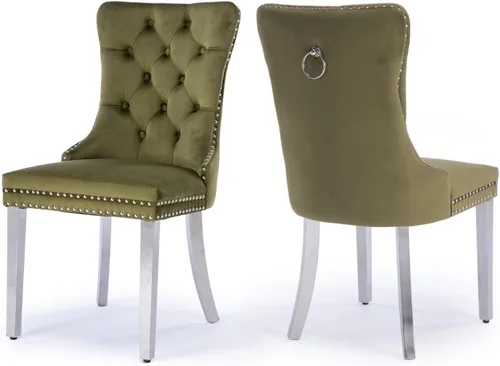 Miniatura 77 de Juego de 2 sillas de comedor tapizadas de terciopelo, sillas laterales de cocina de estilo moderno con ribete de cabeza de clavo y patas de madera