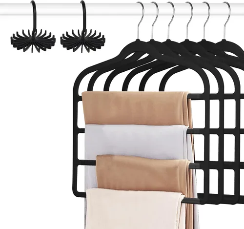Miniatura 8 de Tinfol Perchas de terciopelo gris para pantalones que ahorran espacio, 4 perchas antideslizantes para pantalones, perchas para pantalones