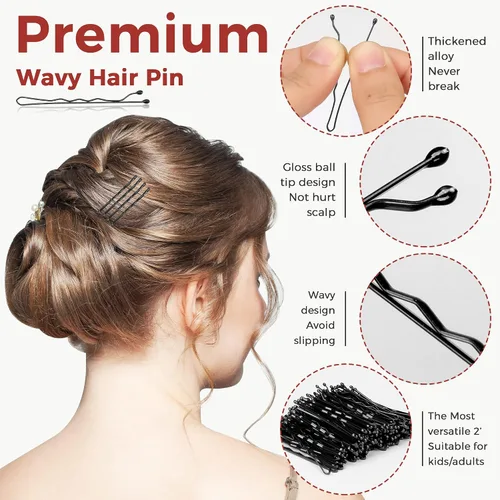 Miniatura 3 de 300 horquillas negras, horquillas para el cabello para mujeres, niñas y niños, pinzas para el cabello de ondas invisibles a granel con caja de Negro