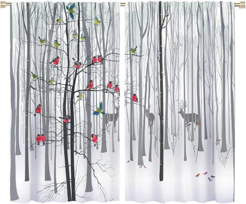 Miniatura 42 de Cortinas de abedul para sala de estar, niebla matutina en otoño, decoración del hogar, 42 x 45 pulgadas de largo