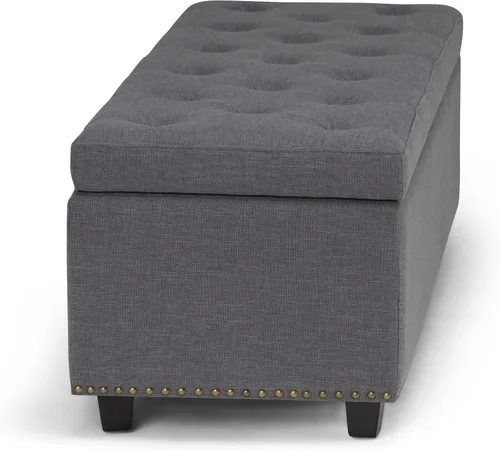 Miniatura 9 de Otomano rectangular de almacenamiento Simpli Home Hamilton, Madera, Gris pizarra Pizarra gris