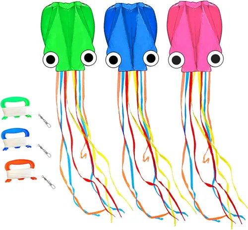 Miniatura 9 de Cometas de pulpo para niños y adultos fáciles de volar, 24 x 158 pulgadas, kit de cometa grande y suave para niños y niñas, juego de cometa de playa