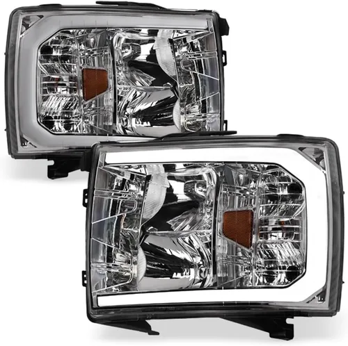 Miniatura 11 de 7422441821830 Compatible con Chevy Silverado 2007-2013 1500/2007-2014 2500 3500 HD DRL LED Strip Bar Faros delanteros con reflector ámbar