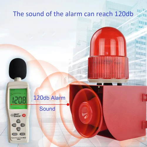 Miniatura 2 de Alarma industrial de sonido y luz - LED estroboscópica luz de advertencia cuerno fuerte sirena de seguridad al aire libre 25W 120dB DC12V