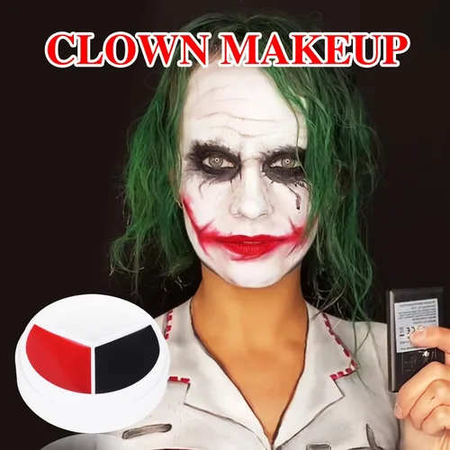 Miniatura 3 de Rueda de maquillaje de payaso, pintura corporal de payaso, blanco, negro y rojo, pintura facial mezclable en crema para góticos, bromista, zombi