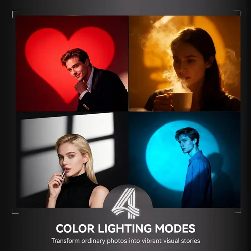 Miniatura 5 de PHOTOOLEX Linterna de fotografía de 4 colores con 20 patrones magnéticos Gobos, foco portátil de 8400mAh, luz de estudio LED de 10W para fotografía