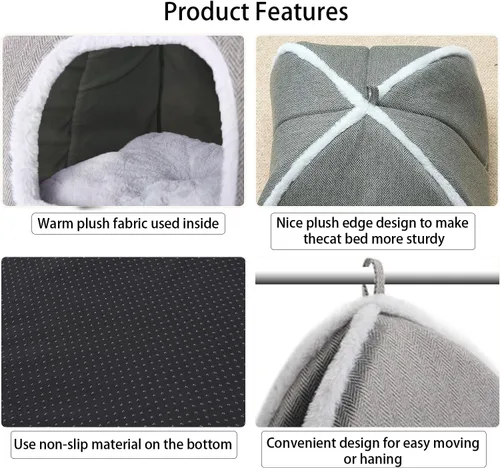 Miniatura 5 de Camas para gatos de interior, cama de gato, tienda de campaña para gatitos y mascotas pequeñas con cojín lavable, suave y cálida, color gris, 15