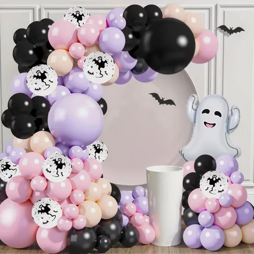 Miniatura 5 de Kit de guirnalda de arco de globos de Halloween rosa, globos de 18 pulgadas, 10 pulgadas, 5 pulgadas, negro, rosa, morado con globos de aluminio
