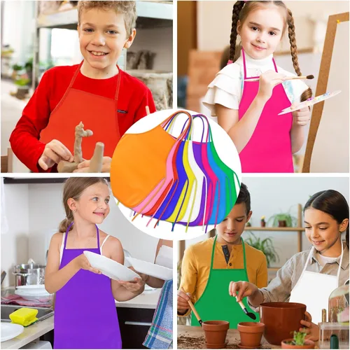 Miniatura 4 de PLULON 8 piezas de delantales para niños, delantales para niños para pintar, delantales de arte para niños, smocks a granel para actividades