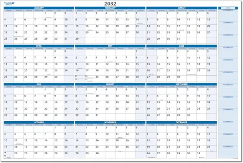 Miniatura 13 de Calendario de pared horizontal borrable en húmedo y seco, azul cielo 2026, 36 pulgadas de alto x 56 pulgadas de ancho con área de planificación