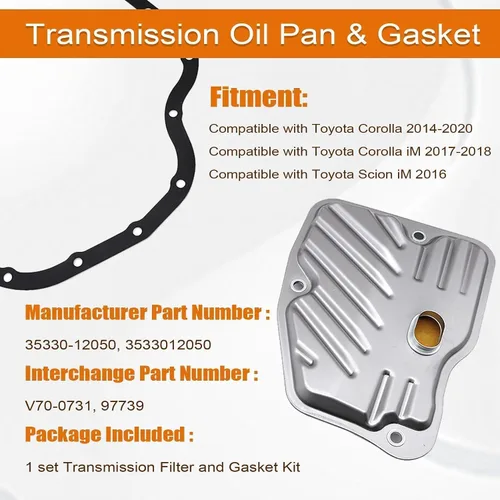 Miniatura 3 de NLQR Kit de filtro y junta de transmisión CVT, compatible con Toyota Corolla 1.8L 2014-2020, reemplaza 35330-12050 3533012050 V70-0731 97739 Bandeja
