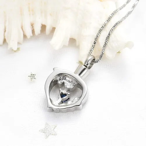 Miniatura 10 de Yinplsmemory Collar de urna de corazón de delfín para cenizas para mujer, colgante de urna de corazón de cristal, collar de recuerdo de cenizas