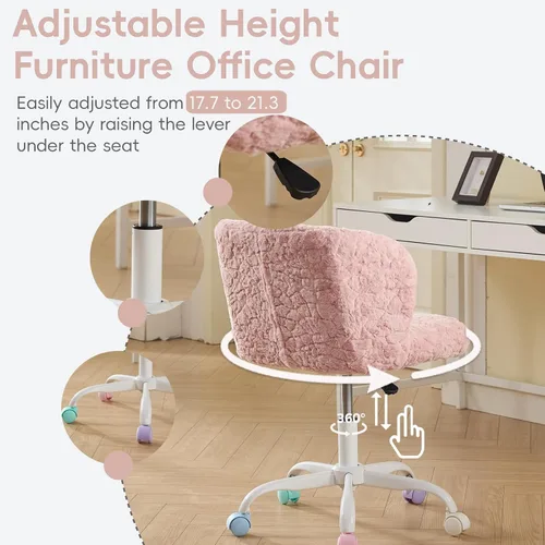 Miniatura 3 de Silla de escritorio de piel sintética con base de metal blanco, silla de oficina giratoria ajustable con ruedas, cómoda silla de maquillaje