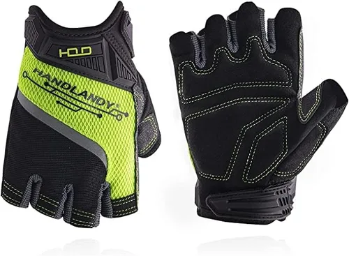 HANDLANDY Guantes de trabajo sin dedos a granel, paquete de 12 pares para hombres y mujeres, guantes de trabajo acolchados de medio dedo para