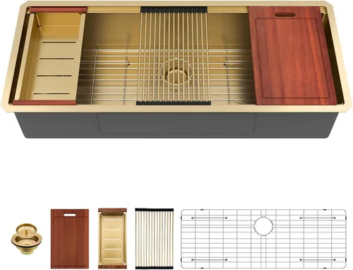 Miniatura 36 de Sarlai 33 Fregadero de Cocina Empotrado - Fregadero de 33 x 19 Pulgadas Bajo Encimera Estación de Trabajo de Profundidad Sencillo Tazón 16 Calibre