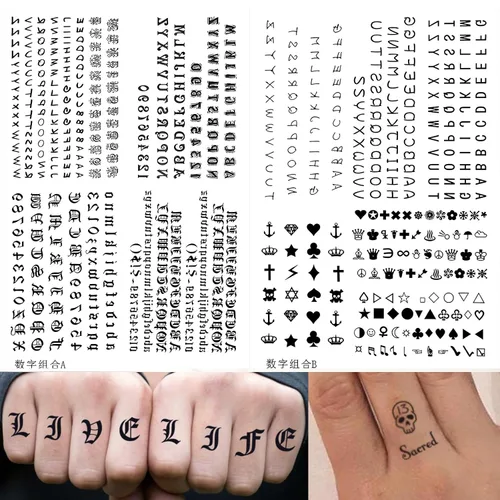 Miniatura 5 de 30 hojas de calcomanías temporales para tatuajes del alfabeto, tatuajes de dedos, letras negras en inglés, nombre de bricolaje, tatuajes de corona