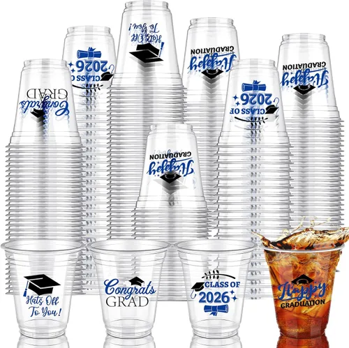 Eaasty 200 tazas de graduación de 12 onzas 2026 vasos de plástico desechables para la clase de 2026, fiesta de graduación, felicitaciones, Azul