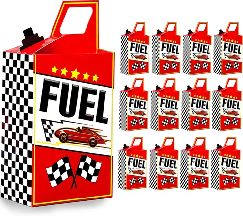 12 piezas Cajas de regalo de combustible de coche de carreras Suministros de fiesta de cumpleaños de carreras Bandera a cuadros negra y blanca Cajas