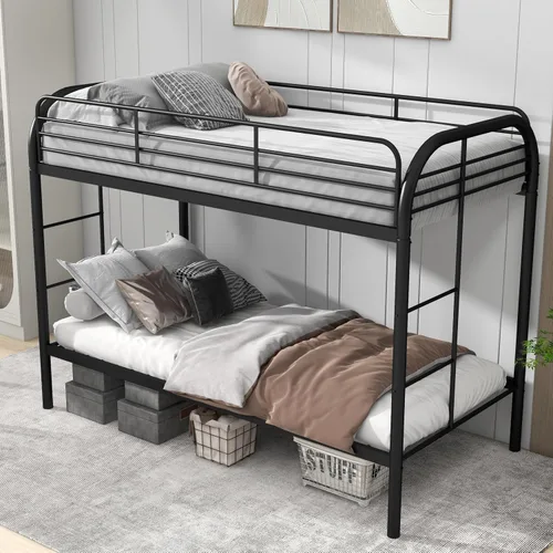 Miniatura 9 de Litera de cama individual sobre individual con tobogán, marco de cama en forma de casa con escalera, estructura de cama baja de servicio pesado